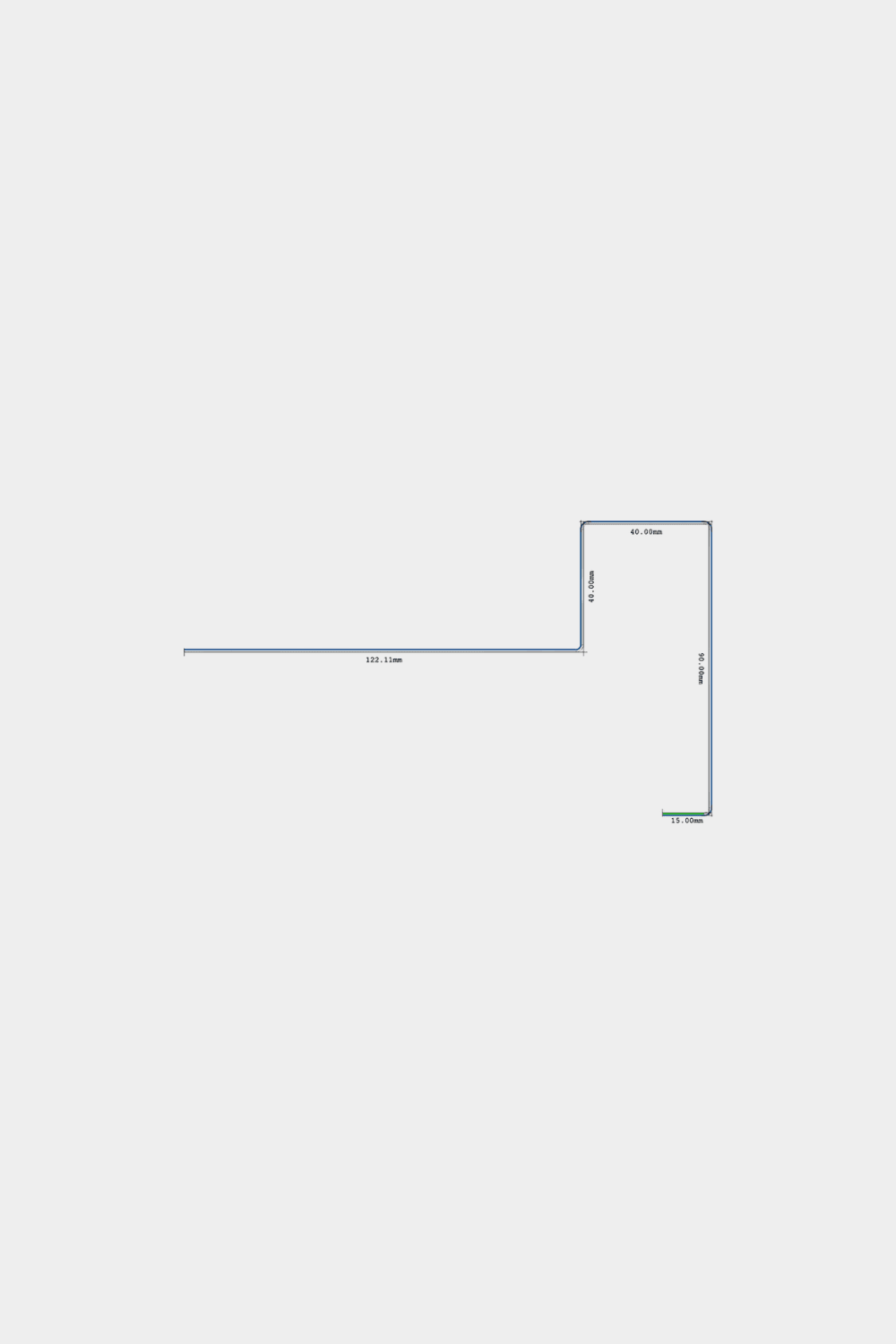 Dessin linéaire en forme de L montrant les dimensions pour l’installation d’un angle de finition WoodUpp Aluwood pour panneau de façade de 240 cm avec un profilé en aluminium thermolaqué.
